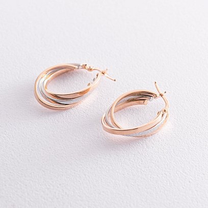 Сережки "Сплетіння" (червоне і біле золото) с06450