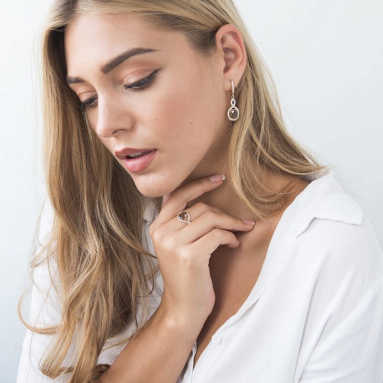 Золотые серьги (дымчатый кварц, фианиты) с01814 от ювелирного магазина Оникс - 4