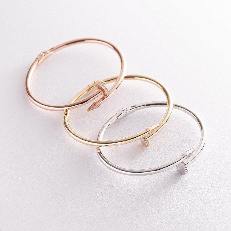 Браслет "Гвоздь" в желтом золоте (фианиты) б04590 от ювелирного магазина Оникс - 3