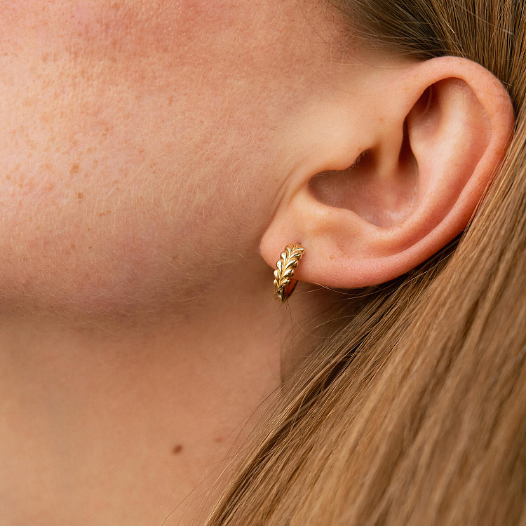 Сережки - кільця "Колоски" у жовтому золоті с09168 від ювелірного магазину Онікс - 3