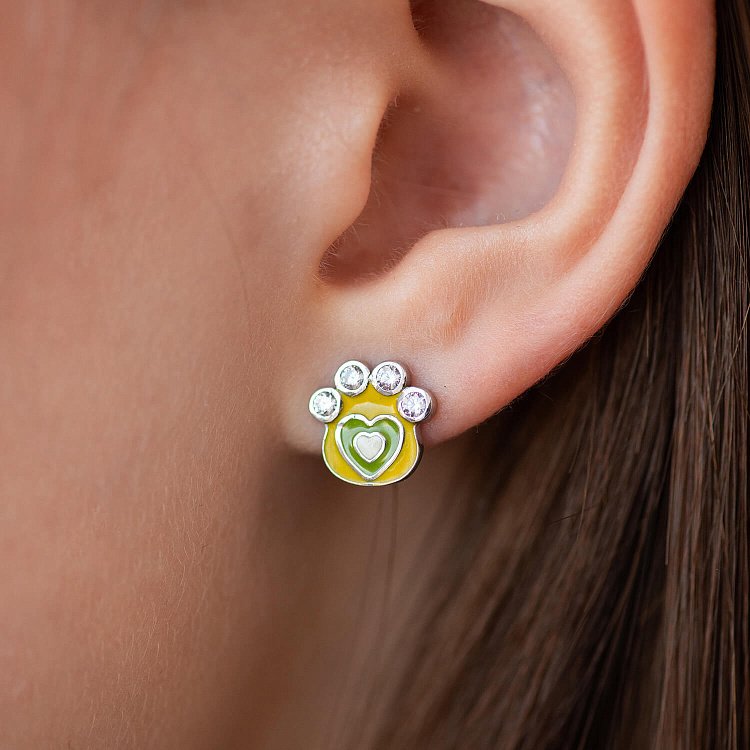 Дитячі сережки - пусети "Лапки" у сріблі (емаль, фіаніти) 445 від ювелірного магазину Онікс - 3