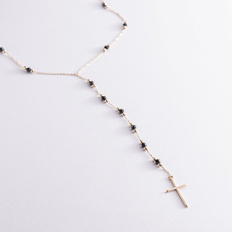 Золотое колье с крестиком (фианит) кол01940 от ювелирного магазина Оникс