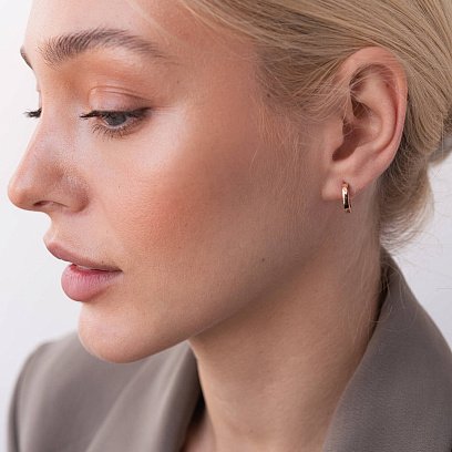 Золотые серьги - кольца с фианитами с07800 №2