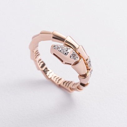 Кольцо "Змея" в красном золоте (фианиты) к08386