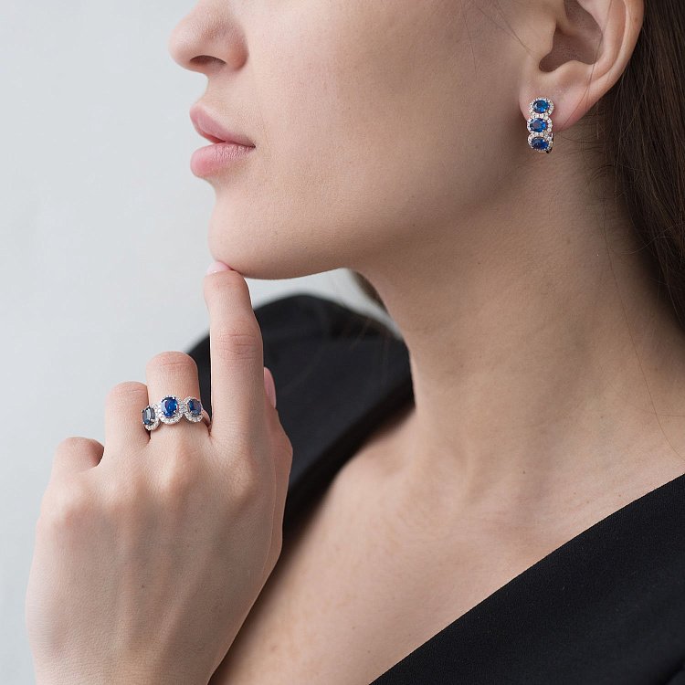 Золотое кольцо (сапфир, бриллиант) кб0111dkn от ювелирного магазина Оникс - 1