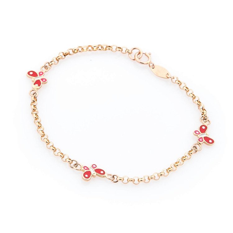 Золотой детский браслет с бабочками (эмаль) б03415 от ювелирного магазина Оникс