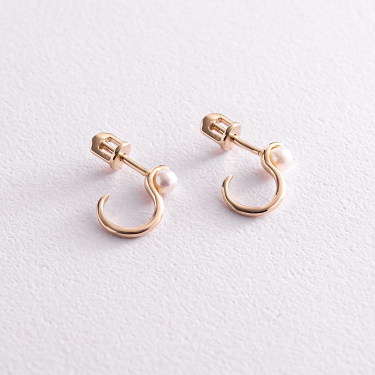 Сережки - пусети "Міранда" в жовтому золоті (перли) с07863 від ювелірного магазину Онікс - 4