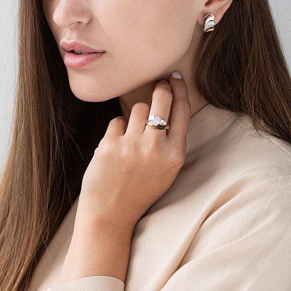 Золотые серьги на английской застежке с фианитами с04853 №2