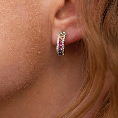 Золотые серьги с разноцветными сапфирами и бриллиантами сб0401mi №4