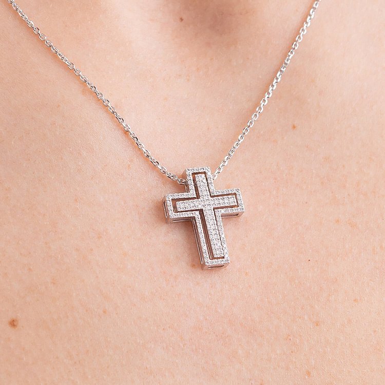 Колье "Крестик" в белом золоте с бриллиантами 116001121 от ювелирного магазина Оникс - 5