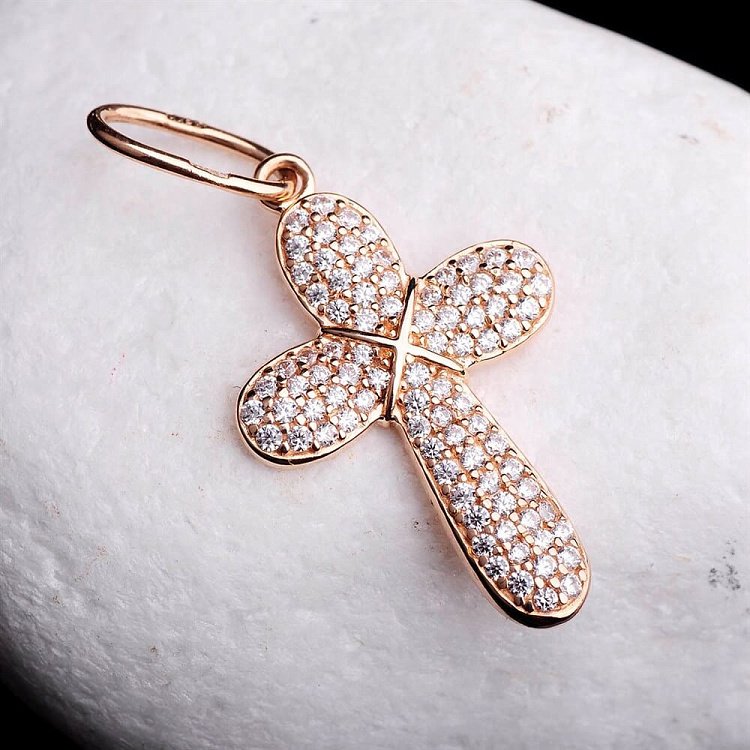 Золотий хрестик з камінням п01929 від ювелірного магазину Онікс - 2