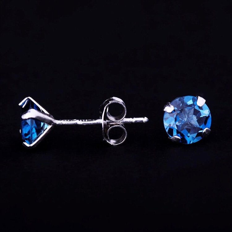 Серебряные серьги-пусеты  "Лондон голубой" топаз, родий (7мм) 121373 от ювелирного магазина Оникс - 4