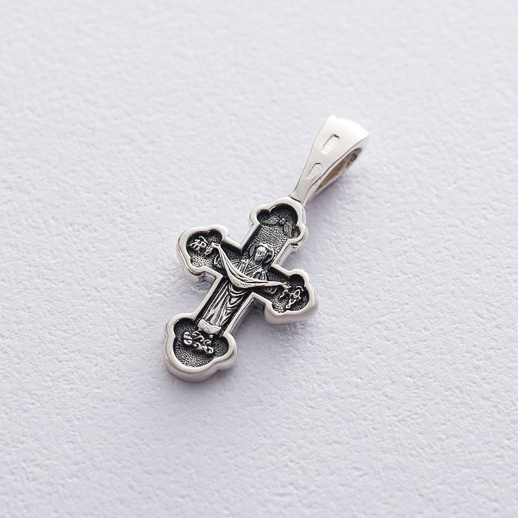 Серебряный крестик "Распятие Иисуса Христа, икона Покрова Пресвятой Богородицы" 132706 от ювелирного магазина Оникс - 4