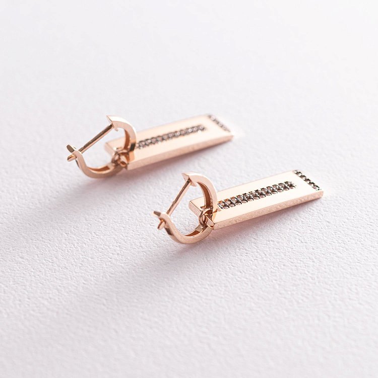 Сережки в червоному золоті з фіанітами с07163 від ювелірного магазину Онікс - 2