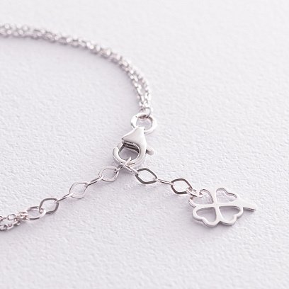 Двойной браслет "Клевер" в белом золоте (оникс) б04709 №6