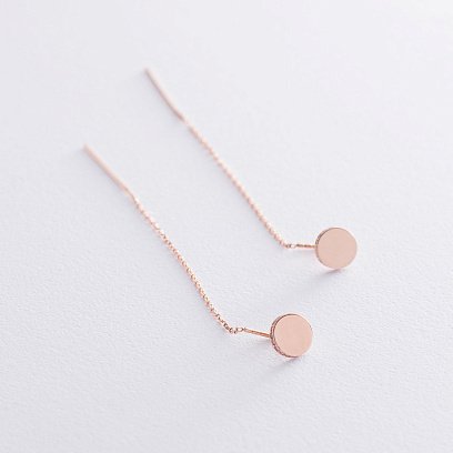 Серьги-протяжки в красном золоте с фианитами с06727 №4