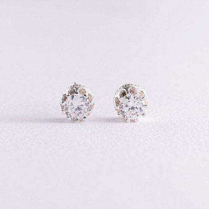 Серебряные серьги - пусеты с фианитами 121987 №3