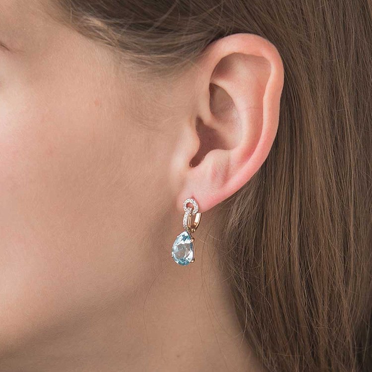 Золотые серьги с топазом и фианитами сб387 от ювелирного магазина Оникс