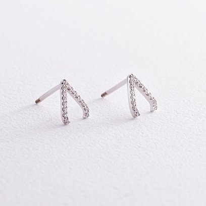 Сережки - пусети "Акцент" з фіанітами (біле золото) с08453 №4