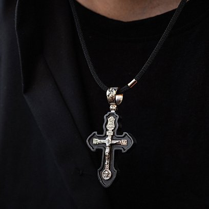 Золотой крест "Распятие. Спаси и Сохрани" с эбеновым деревом 631з №2