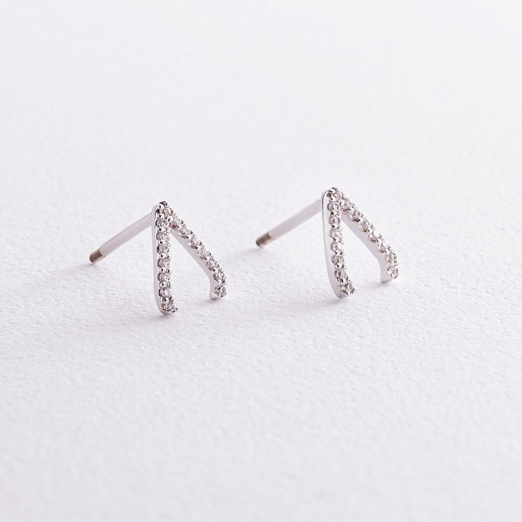 Сережки - пусети "Акцент" з фіанітами (біле золото) с08453 від ювелірного магазину Онікс - 3