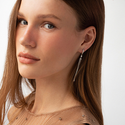 Серебряные серьги  с цепочками (фианиты) 123442 №2