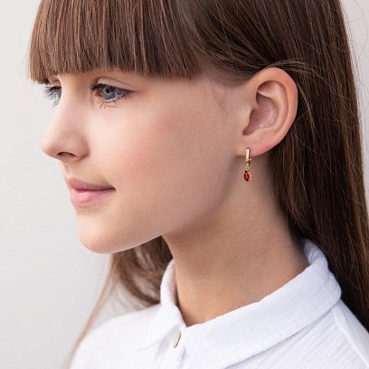 Золотые детские серьги "Божья коровка" с эмалью с04795 №2