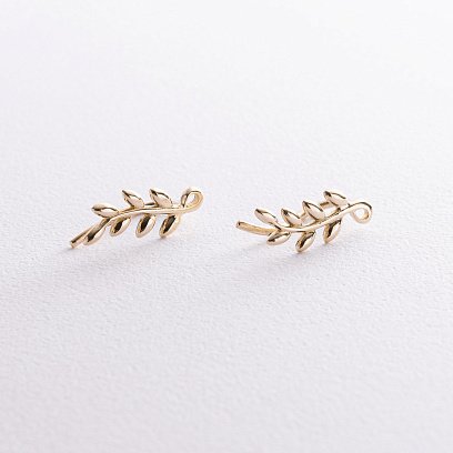 Серьги - клаймберы "Веточки" в желтом золоте с08556 №2