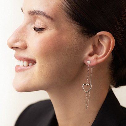 Золоті сережки - пусети на ланцюжку "Сердечка" с05954 №3