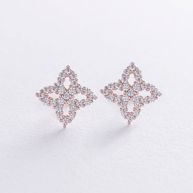 Сережки - пусети "Конюшина" з фіанітами (червоне золото) с08620 від ювелірного магазину Онікс