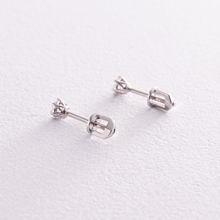 Серьги - пусеты в белом золоте (бриллианты) сб0240 от ювелирного магазина Оникс - 4