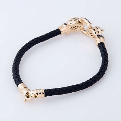 Каучуковый браслет в золоте "Пантеры" с эмалью и фианитами б02365 №3