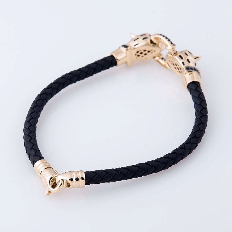 Каучуковый браслет в золоте "Пантеры" с эмалью и фианитами б02365 от ювелирного магазина Оникс - 2