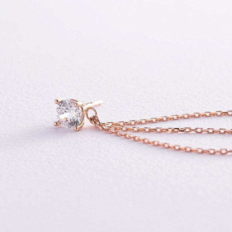 Сережка - каффа "Трініті" в червоному золоті з ланцюжками (фіаніт) с08019 від ювелірного магазину Онікс - 6