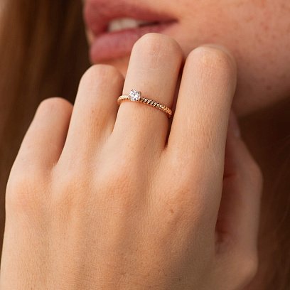 Заручальна золота каблучка з фіанітом к08194 №4