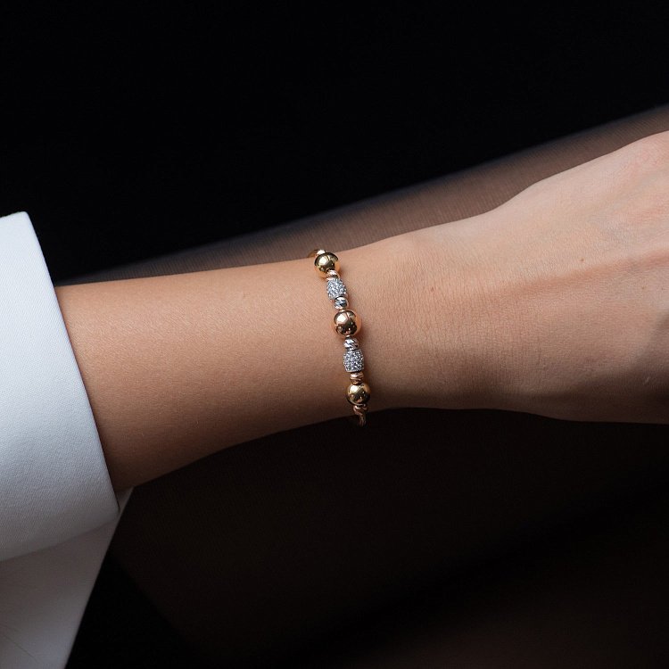 Золотий браслет з фіанітами б04369 від ювелірного магазину Онікс - 3