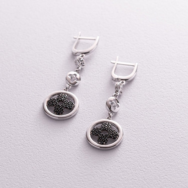 Золоті сережки "Конюшина" з фіанітами с04840 від ювелірного магазину Онікс - 2