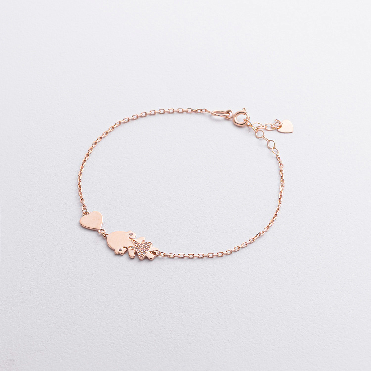 Браслет "Девочка и сердечко" в красном золоте (фианиты) б05650 от ювелирного магазина Оникс