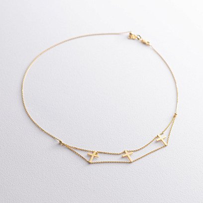 Колье - чокер с крестиками в желтом золоте кол00981