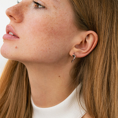 Сережки - пусети "Цвях" у білому золоті (фіаніти) с09173 №2