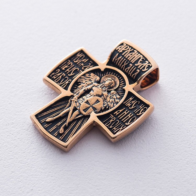 Золотий хрестик з чорнінням "Архангел Михаїл" п02684 від ювелірного магазину Онікс