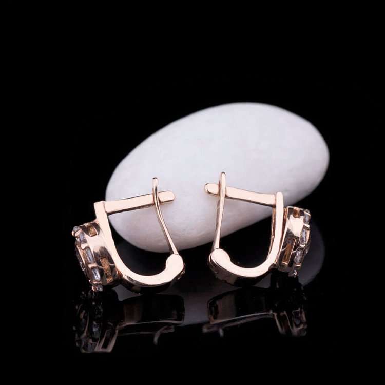 Золоті дитячі сережки "Квіточки" з фіанітами с02374 від ювелірного магазину Онікс - 3