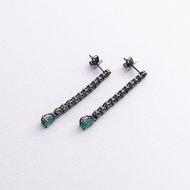 Золотые серьги с изумрудами и черными бриллиантами сб0570di от ювелирного магазина Оникс - 2