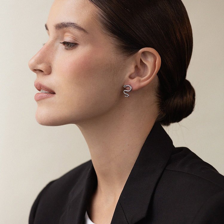 Срібні сережки - пусети "Змії" 40019 від ювелірного магазину Онікс - 5