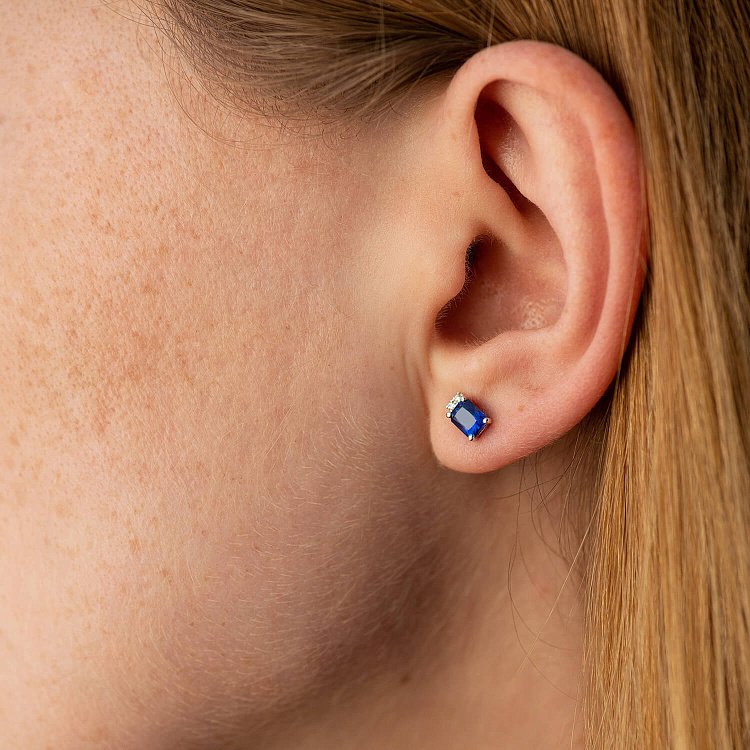 Золотые серьги - пусеты (сапфиры, бриллианты) сб0502nl от ювелирного магазина Оникс - 3