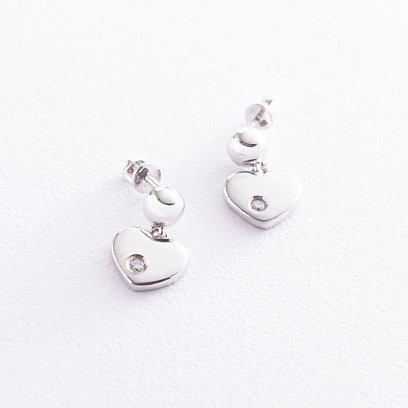 Золоті сережки - пусети "Сердечка" з фіанітами с07015 №2