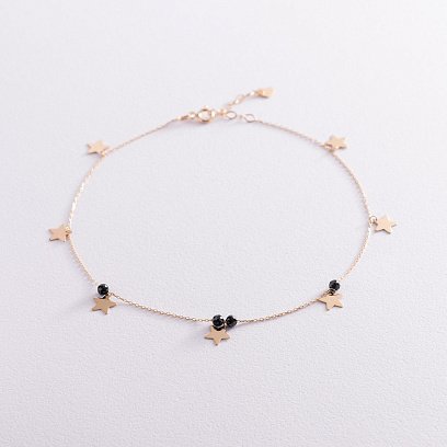 Золотой браслет "Звездочки" на ногу (фианиты) б04886