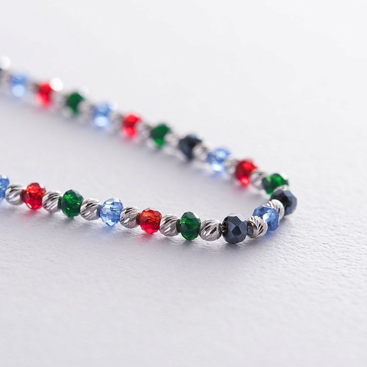 Серебряное колье (разноцветные фианиты) 181008 от ювелирного магазина Оникс - 5