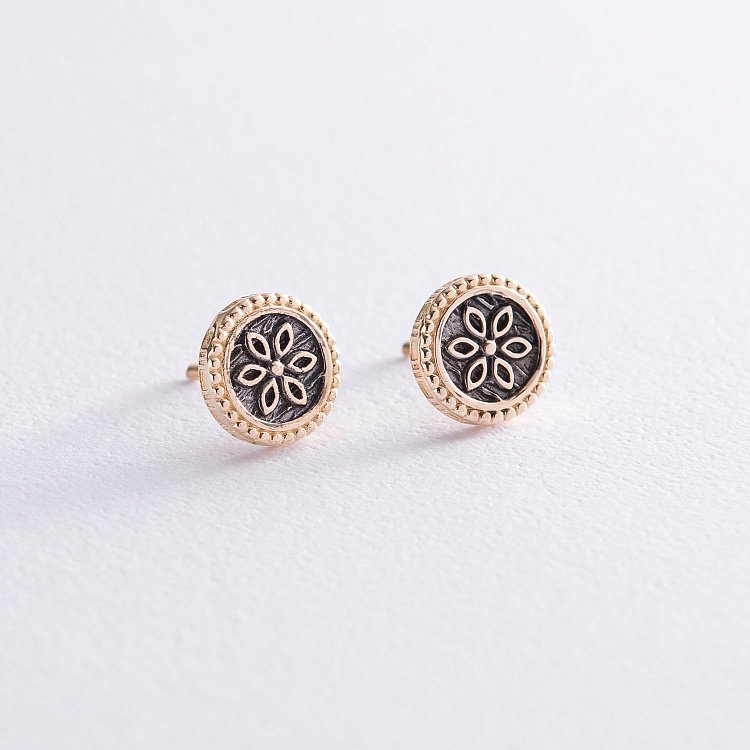 Сережки - пусети "Квіточки" в жовтому золоті с06941 від ювелірного магазину Онікс