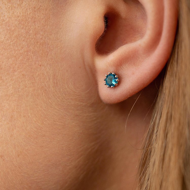 Серебряные серьги - пусеты (голубые и желтые камни) 309 от ювелирного магазина Оникс - 5